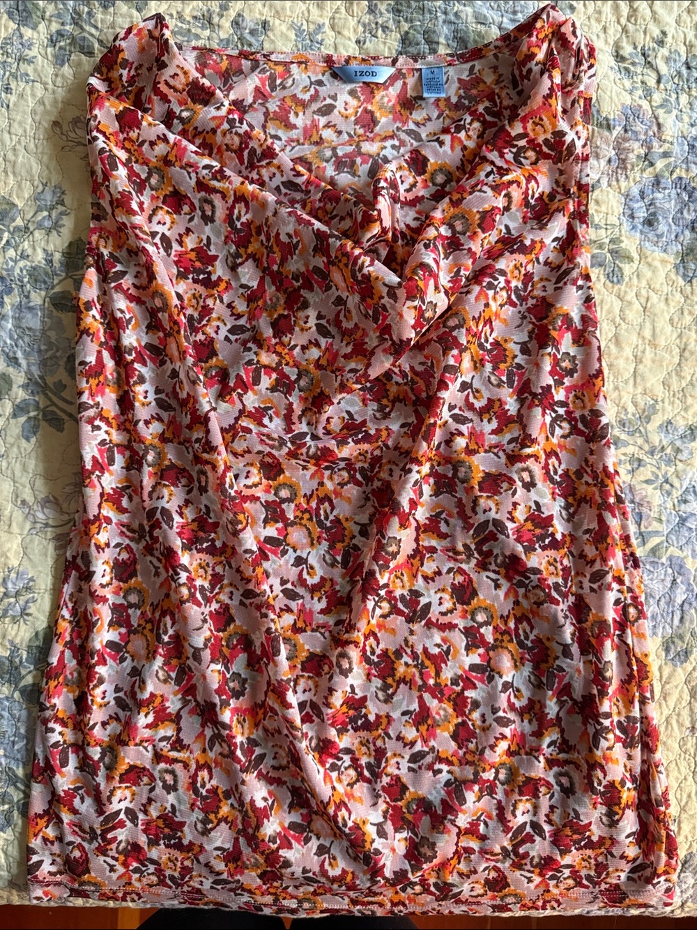 Izod Pink Floral Cowl Neck Sleeveless  Summer Tank